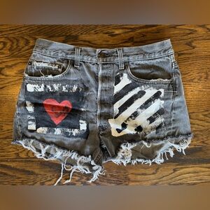 Gray Distressed Levi’s Denim Shorts with Heart Design